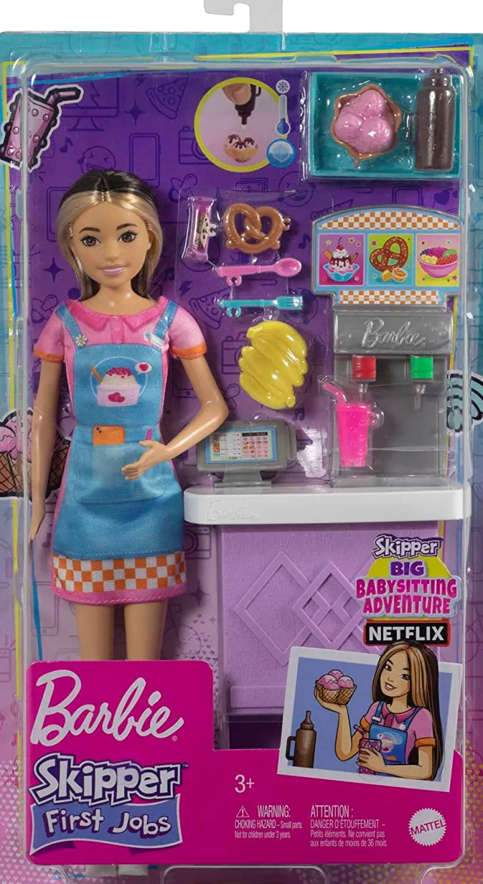 Barbie Doll And Accessories Skipper First Job Snack Bar Playset New