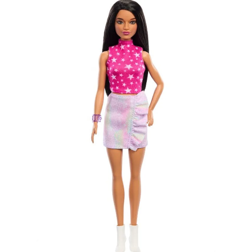 Barbie Fashionistas 65th Anniversary Doll #215 With Black Straight Hair & Iridescent Skirt Fashion