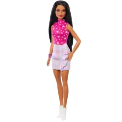 Barbie Fashionistas 65th Anniversary Doll #215 With Black Straight Hair & Iridescent Skirt Fashion