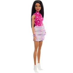 Barbie Fashionistas 65th Anniversary Doll #215 With Black Straight Hair & Iridescent Skirt Fashion