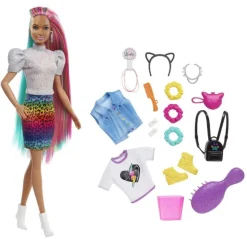 Barbie Leopard Rainbow Hair Doll With Silver Top Best Sale