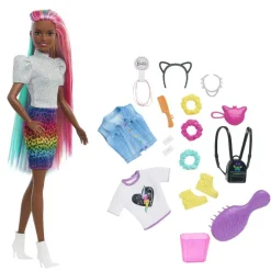 Barbie Leopard Rainbow Hair Doll Animal Print Skirt Cheap