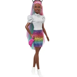 Barbie Leopard Rainbow Hair Doll Animal Print Skirt Cheap