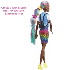 Barbie Leopard Rainbow Hair Doll Animal Print Skirt Cheap