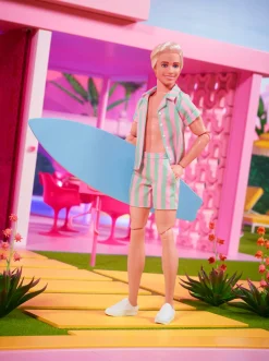 Barbie The Movie Ken Doll In Pastel Striped Beach Matching Set Hot