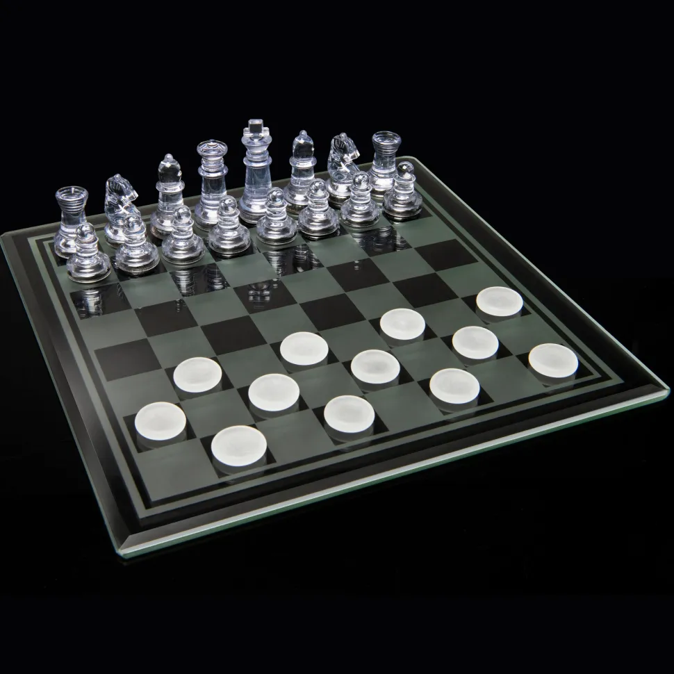 Cardinal Games Cardinal Classics Chess & Checkers With Glass Board New