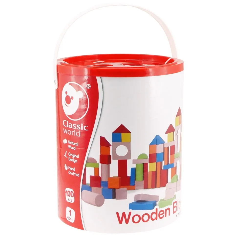 Classic World 100 Piece Wooden Blocks In Barrel Store