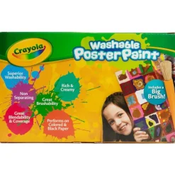 Crayola Washable Poster Paint-A-Pack (White/Yellow/Red/Blue) Classic Colours + Brush Cheap