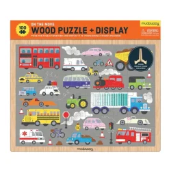 Mudpuppy Mud Puppy On The Move 100 Piece Wooden Puzzle + Display Hot