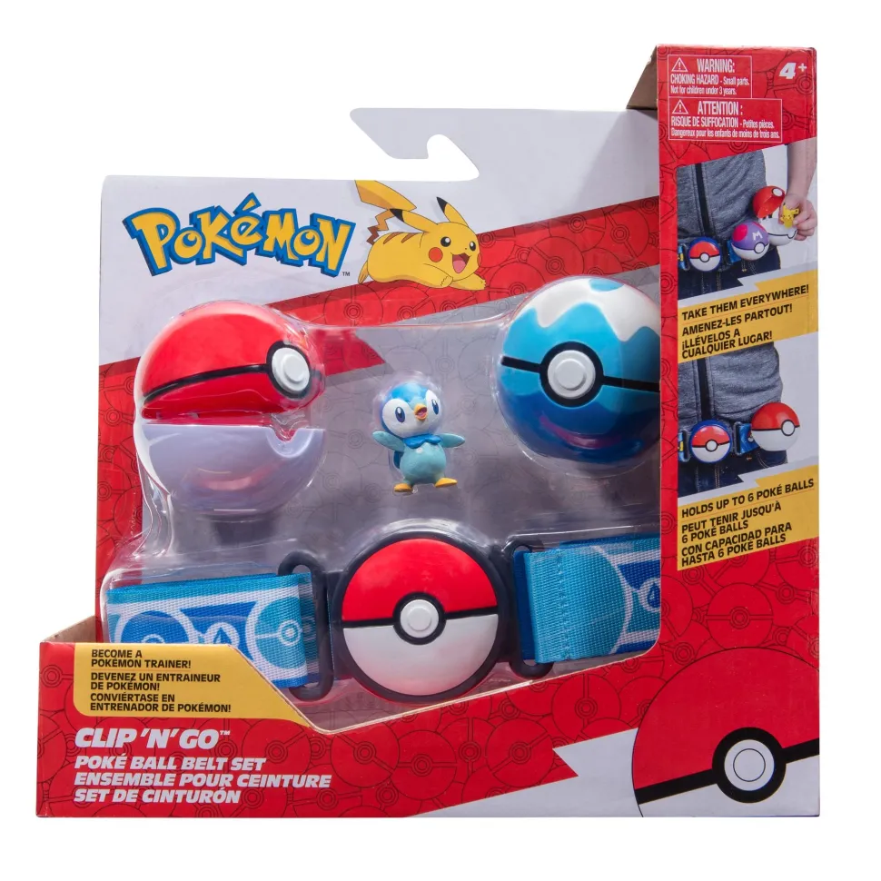 Pokemon Clip N Go Poke Ball Belt Set - Poke Ball & Dive Ball With Piplup Flash Sale