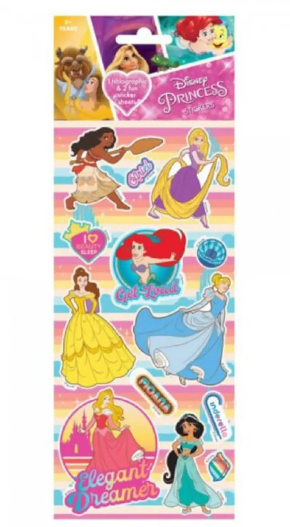 Disney Sticker 3pk Holographic Princess Discount